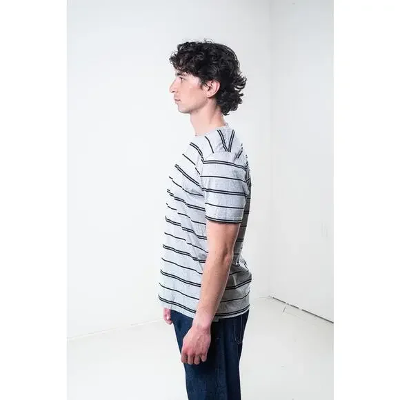 Saint Laurent Grey and Black Striped Cotton T-Shirt - Picture 2 of 4